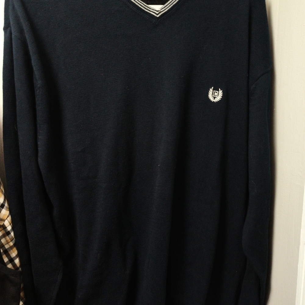 Chaps Sweater Mens XL Navy Blue Crest Logo Pullover 100% Cotton Knit NWT